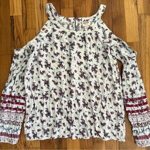Mossimo Supply Co. White Floral Cold Shoulder Blouse